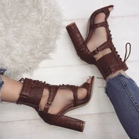 ladies high heels women thick heels pu solid color fish mouth shape height increase cross straps middle heel shoes high heels