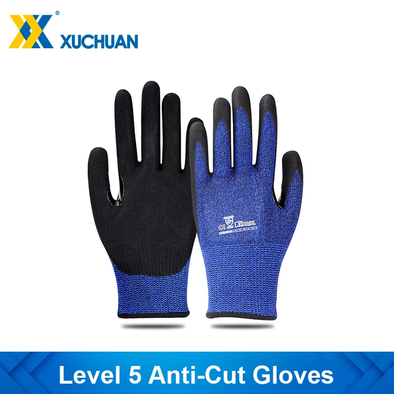

1Pair Level 5 Anti-Cut Gloves,Cut Resistant C NBR Sandy Finish Glove (Double Dipped)with Thumb Reinforcement Work Gloves