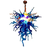 modern crystal chandelier led lights blue color high ceiling art glass chandelier light fixture