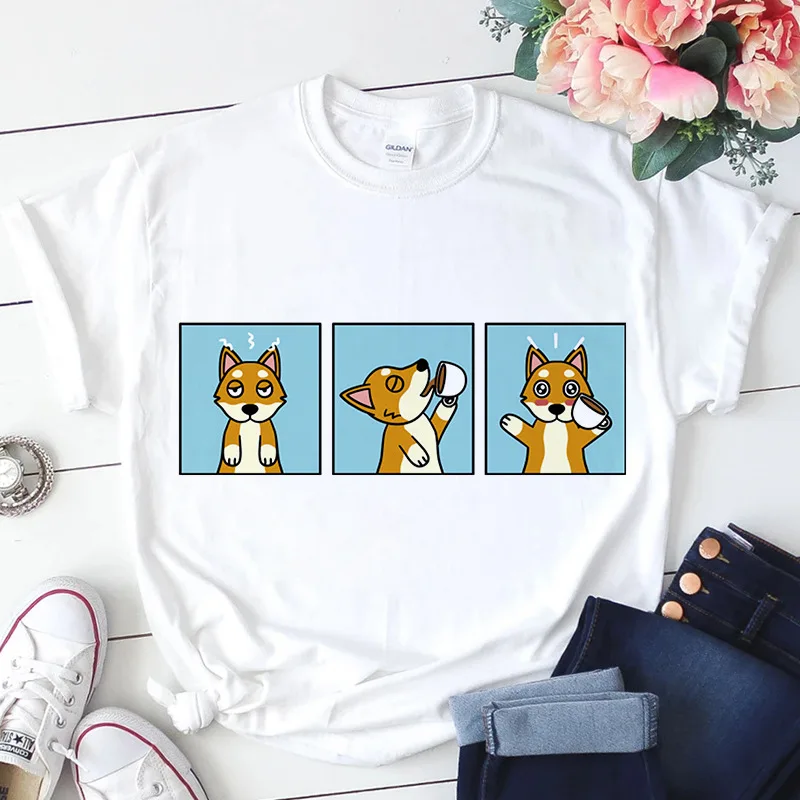 

Aesthetic Camisas Mujer Harajuku T-Shirt Kawaii Cute Shiba Inu Doge Print Summer Korean Streetwear Loose Women Chic Casual Tops
