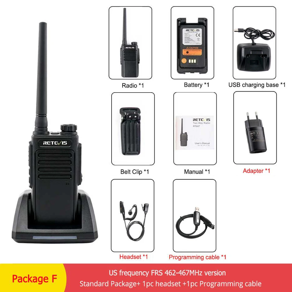 Package F RETEVIS RT47/RT647 IP67 водонепроницаемая рация PMR радио PMR446/FRS VOX 2 способ радио Comunicador трансивер для Baofeng UV-9R - Цвет: Package F