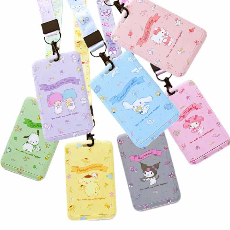 

Kawaii Kuromi Hello Kt Melody Cinnamorol Onpompurin Kitty Girls Lanyard Id Card Boys Neck Strap Keychain Case Holder Charm Toys