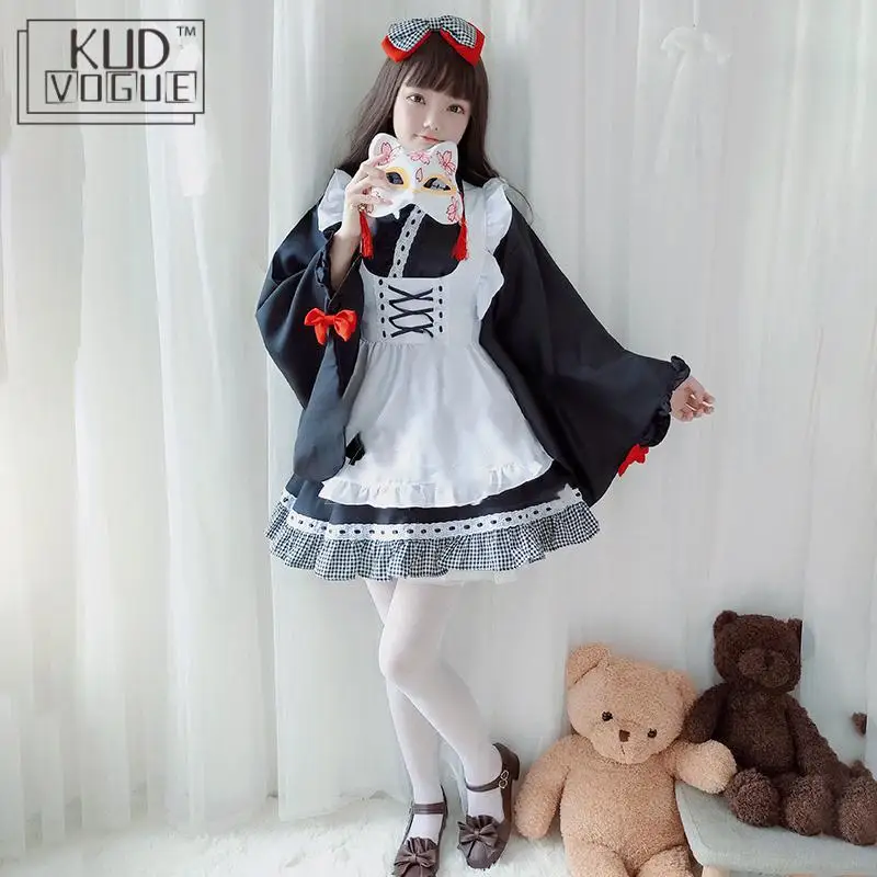 

Кимоно, японское платье в стиле Лолиты для девочек, милое платье горничной в стиле аниме, милая Женская одежда, униформа ведьмы, костюм для к...