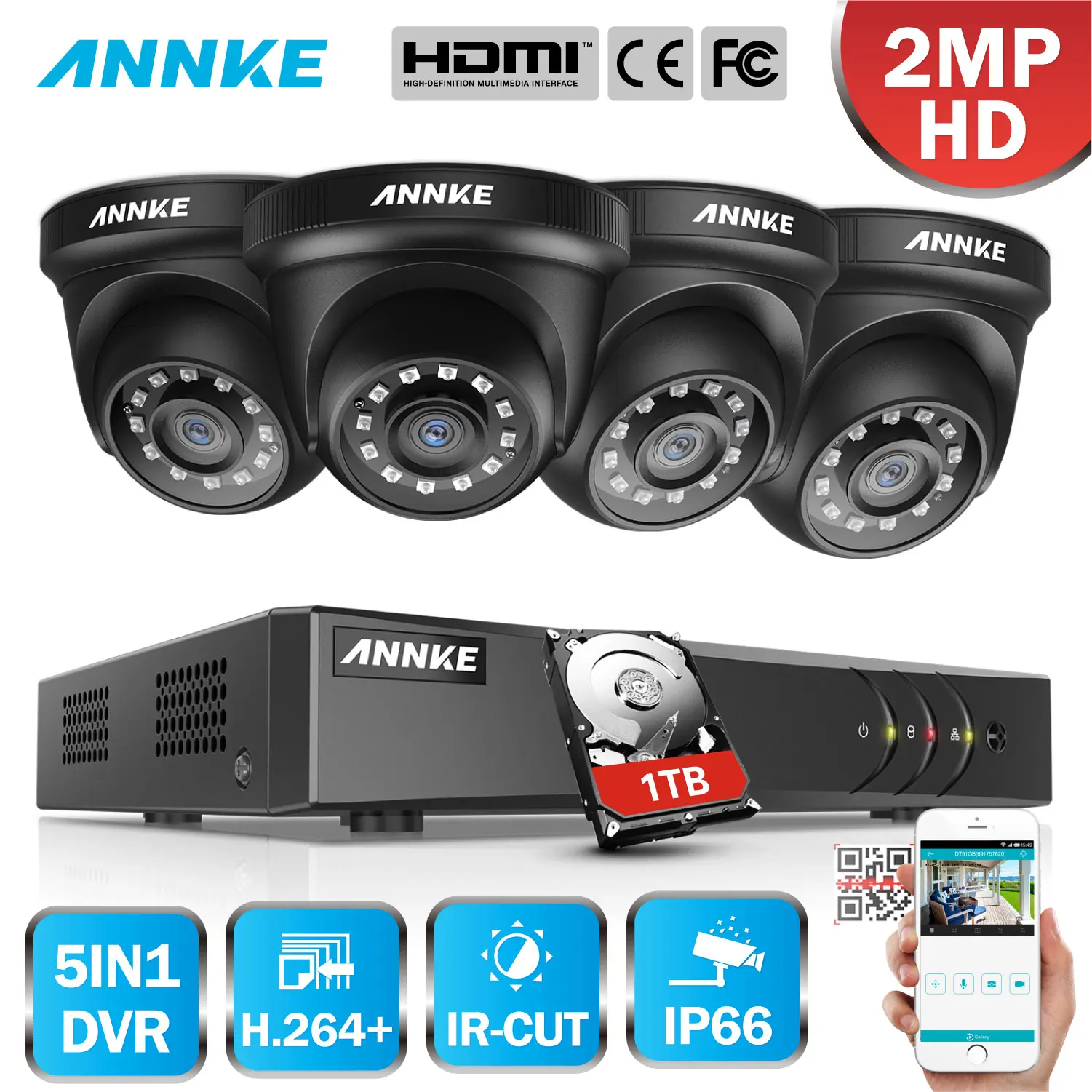 ANNKE 4CH H.264+ 1080P Lite система видеонаблюдения DVR 4 шт 2.0MP ИК ночного видения Купольные Камеры видеонаблюдения 1080P комплект видеонаблюдения