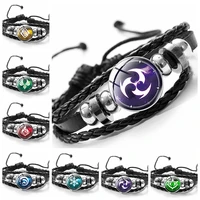 god genshin impact eye water wind thunder fire rock ice element leather bracelet glass dome snap braided bangles jewelry gifts