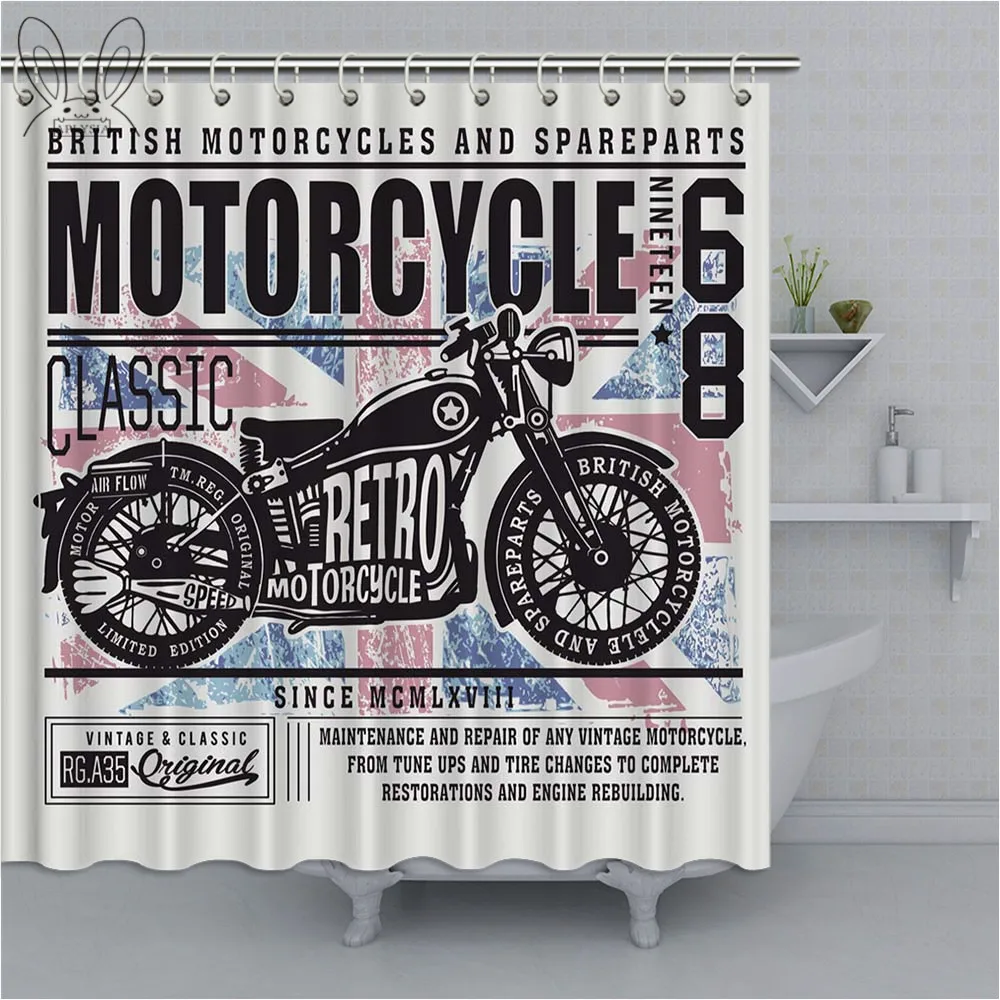 

Vintage Motorbike Bathroom Curtain Motorcycle Waterproof Polyester Fabric Bath Shower Curtain Bathing Cover Shower Sets