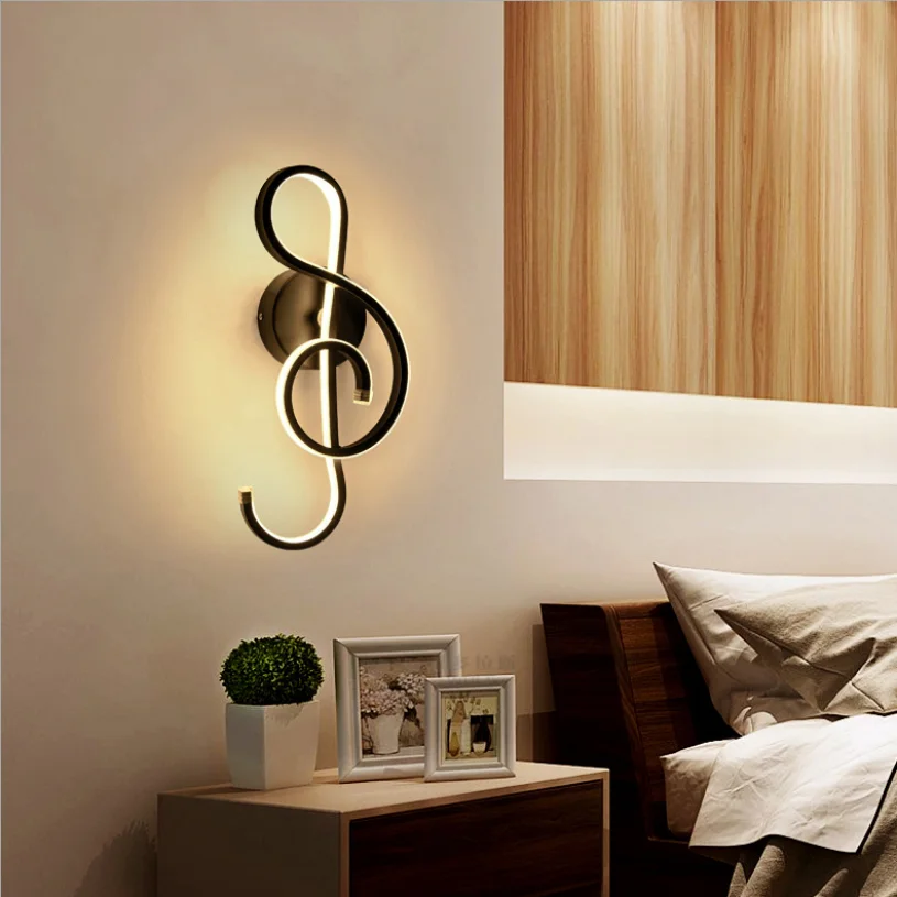 

Creative personality led bedroom bedside lamp Nordic hotel aisle staircase decoration aluminum musical note wall lamp