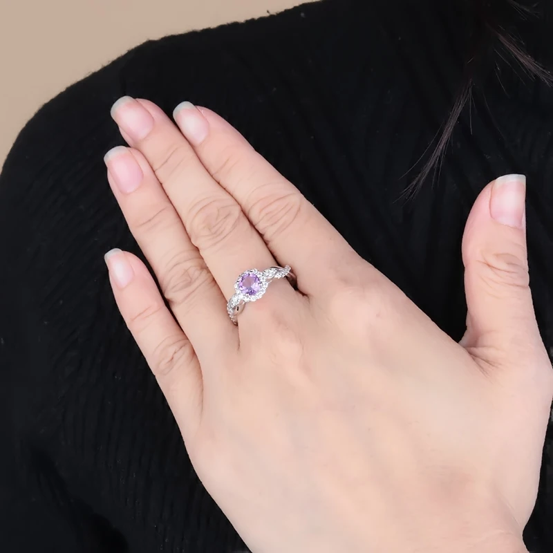 Женское кольцо из серебра 925 пробы с натуральным аметистом|Кольца| |