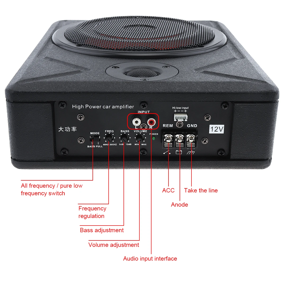 Универсальный автомобильный сабвуфер 8 дюймов 600 Вт тонкий под сидением активный