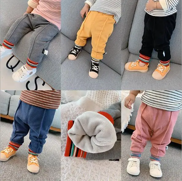 Штаны детские длинные с мехом хлопковые шаровары для новорожденных повседневные