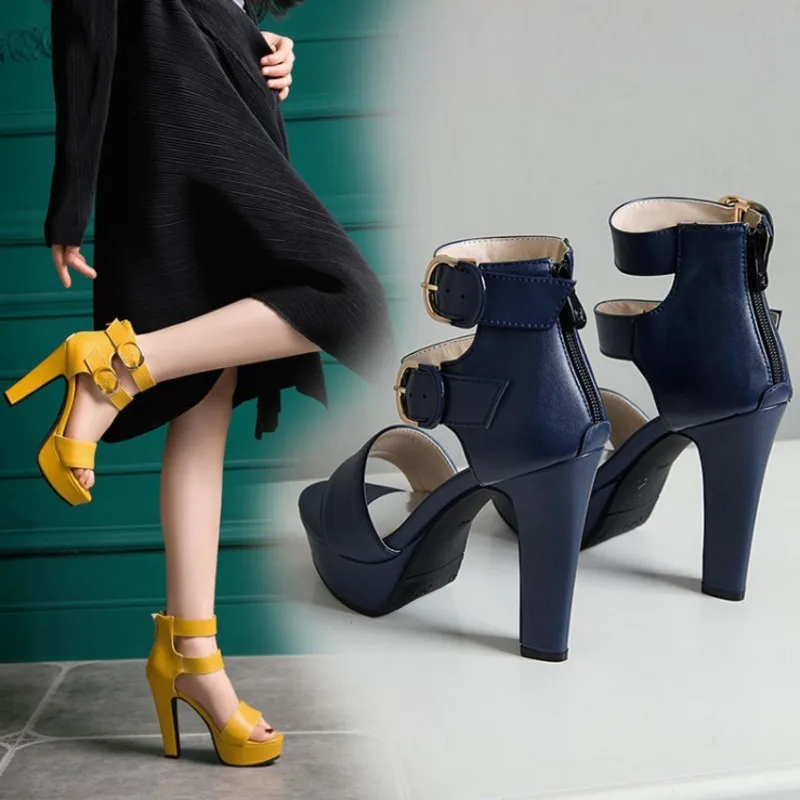 

2021 In The Summer New High-top Sandals Ms. 12 Cm Super High Heels Breathable Microfiber Leather Increased Comfortable