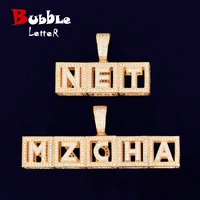 custom name box letter pendant necklace gold color cubic zircon men women hip hop rock jewelry a z