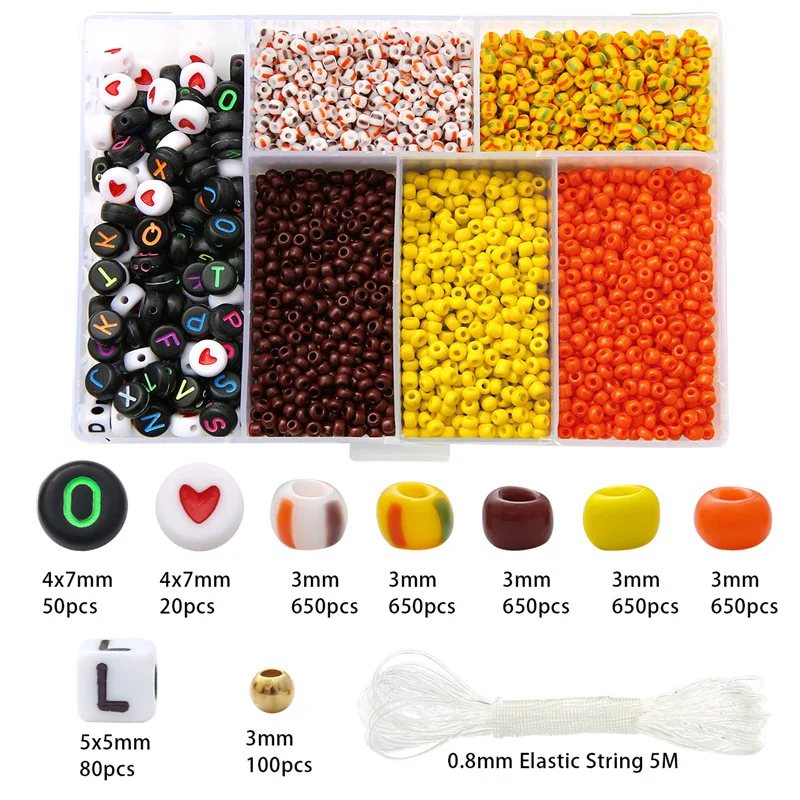 

3500pcs Seed Beads Set For Jewelry Making 5 Color Small Czech Beads Letter Beads DIY Kit Beaded Necklace Bracelet Set Children