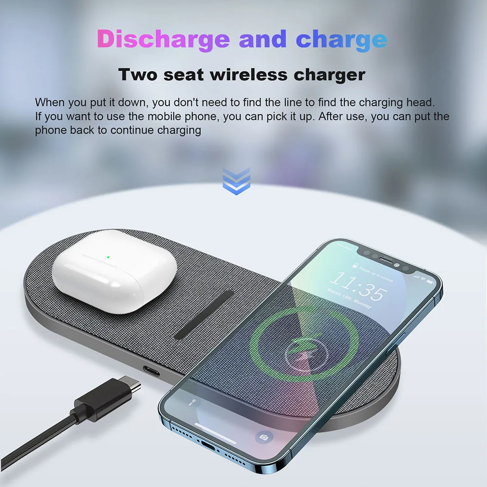 2 in 1 40W Wireless Charger for Samsung S21 S22 20W Dual Seat Fast Charging Pad for iPhone 14 13 12 11 Pro Max XR XS X 8 Plus