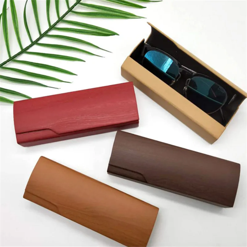 

New Fashion Spectacle Case Unisex Portable Imitation Wood Grain Sunglass Box Glasses Women Hard Handmade Square Fold Box Men