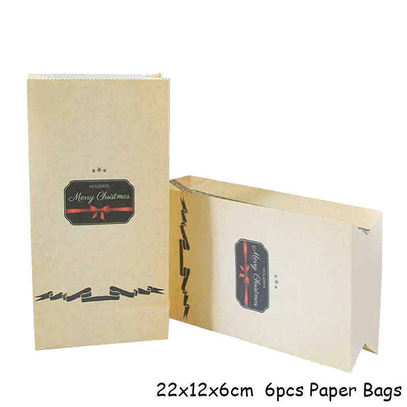 6pcs Paper Bags Рождественская коробка для конфет Рождественская вечеринка мешок для печенья Подарочная коробка Рождественские украшения для дома упаковочные коробки Navida Natal украшение - Цвет: 6pcs Paper Bags