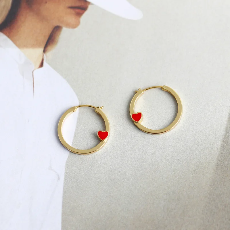 

Timeless Wonder 925 Sterling Silver Red Heart Circle Drop Earrings Women Jewelry Party Punk Ins Gothic Boho Kpop Japan Cute 6426