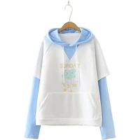 fleece harakuju girl fake two piece hooded plus velvet sweatshirt 2020 winter female thick loose pullover top 2010692
