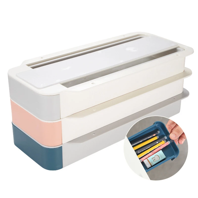 

Hidden Table Under Stationery Storage Box Adhesive Office Desk Organizer Drawer Divider Paste Pen Holder Case for Student Desk