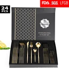 Набор посуды HEYI из нержавеющей стали, набор из 24 предметов, позолоченная португальская вилка и ложка, Подарочная коробка, набор столовой посуды YSH