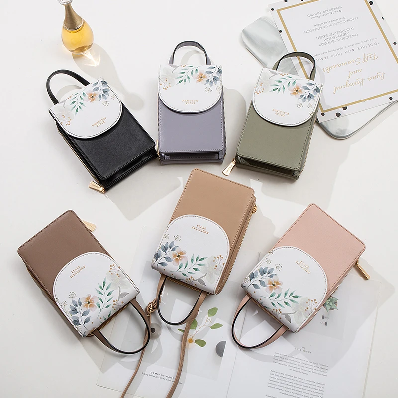 

Purple Women's Mini Handbag Brand Cell Phone Bags Big Card Holders Touch Creen Phone Pocket Shoulder Long Straps Bags for Girl