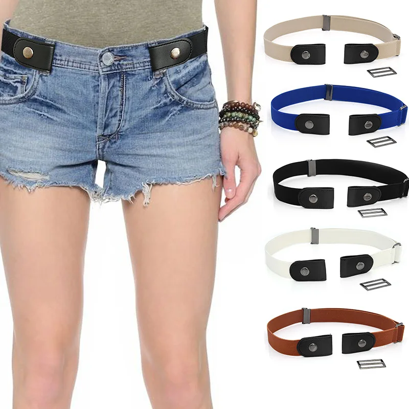 

New Fashion Leather Belts for Women Luxury Designer Brand Elastic Belts Dress Jeans Waistband No-Buckle Slim Female Belts Gifts