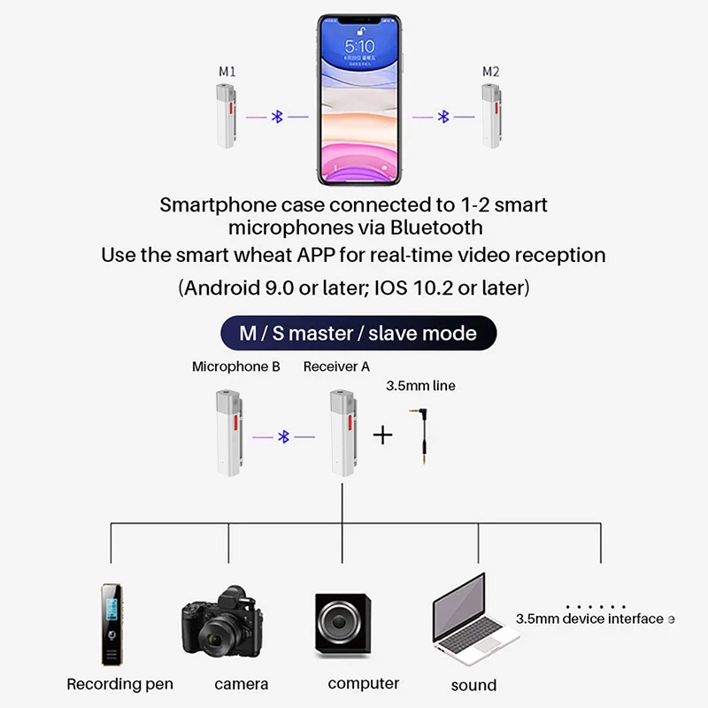 Беспроводной петличный микрофон SabineTek SmartMike + Bluetooth для цифровой зеркальной