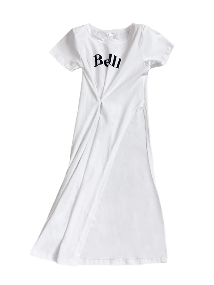 

Fashionable long girl T-shirt dress 2021 summer new design sense long split dress trend