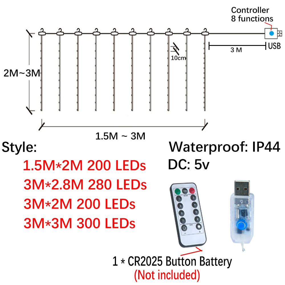 

LED Rainbow Copper wire Curtain Light Christmas Garland String Fairy Lights Indoor For Home Party New Year Wedding Window Decor