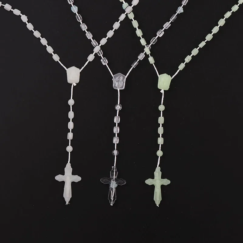 12 шт. 3*5 мм светящиеся пластиковые четки дешевые сердца бусины крест католическая