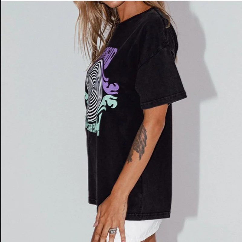 

Lips Letter Vintage Black Streetwear Graphic T Shirts Women New Short Sleeve O Neck Summer Casual T Shirt Ropa Plus Size Mujer
