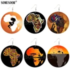 SOMESOOR, Африканская Карта, форма, природный пейзаж, креативный дизайн, дерево, двусторонняя печать, Винтажные висячие серьги для женщин