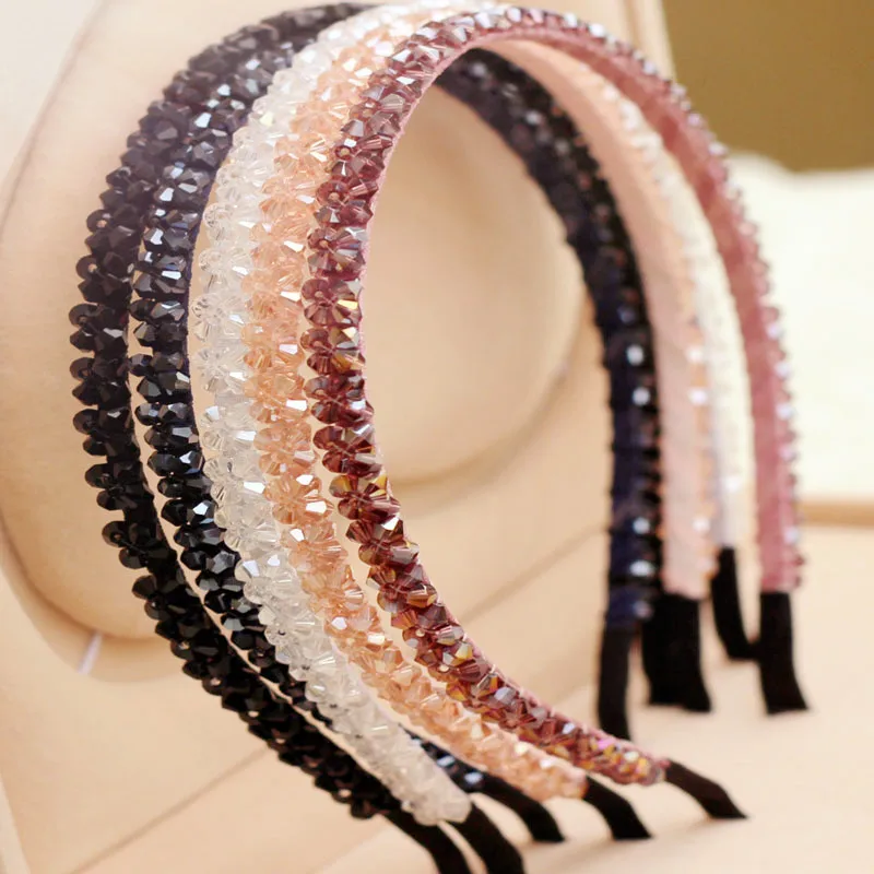 

New Korean style headwear Korean fashion super flashing double row crystal handmade beaded headband diy hair accessories