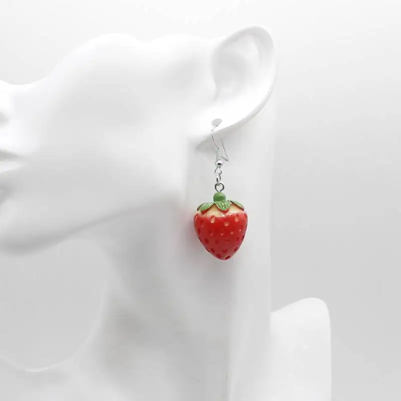 Серьги в виде фруктовой клубники серьги-подвески из смолы с имитацией красной