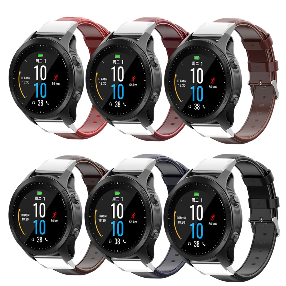 Ремешок кожаный для смарт часов Garmin Fenix 6 6s 6x Pro Solar 5 5s 5x Plus 3HR 945 935 S50 Quatix5 сапфировый