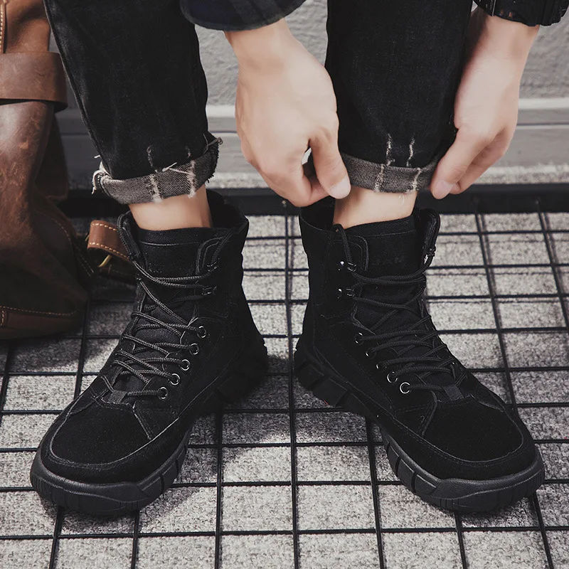 

Men's Sports and Leisure Walking Shoes High-top Military Boots Outdoor Wear-resistant Non-slip Walking Shoes Zapatillas Canvas