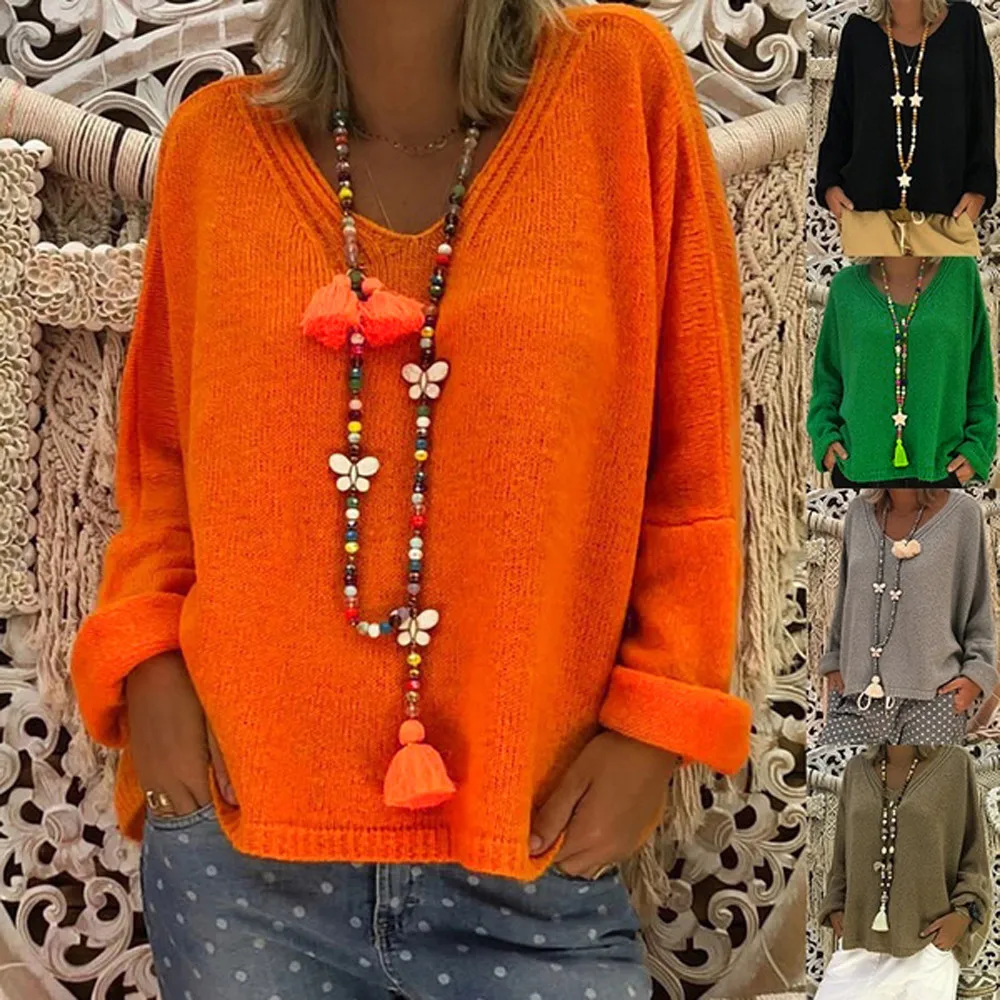 Женский свободный свитер со страусом FREE большого размера с глубоким v-образным