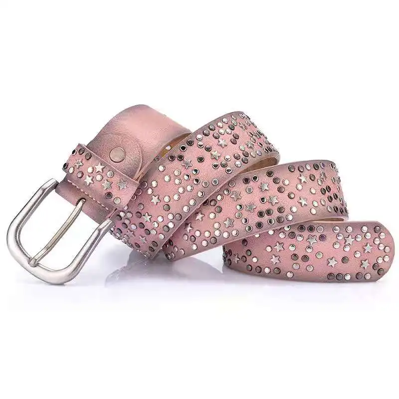 

2021 European and OK American ladies fashion new cool rivet denim belt 915