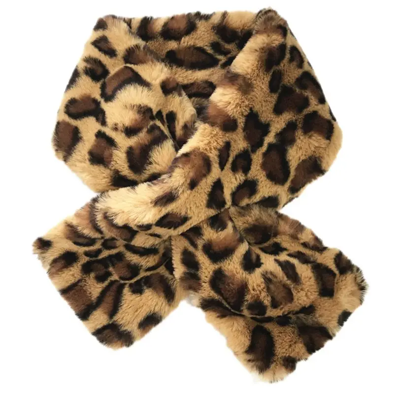 

12x80cm Women's Winter Fake Faux Fur Leopard Print Scarf Wrap Collar