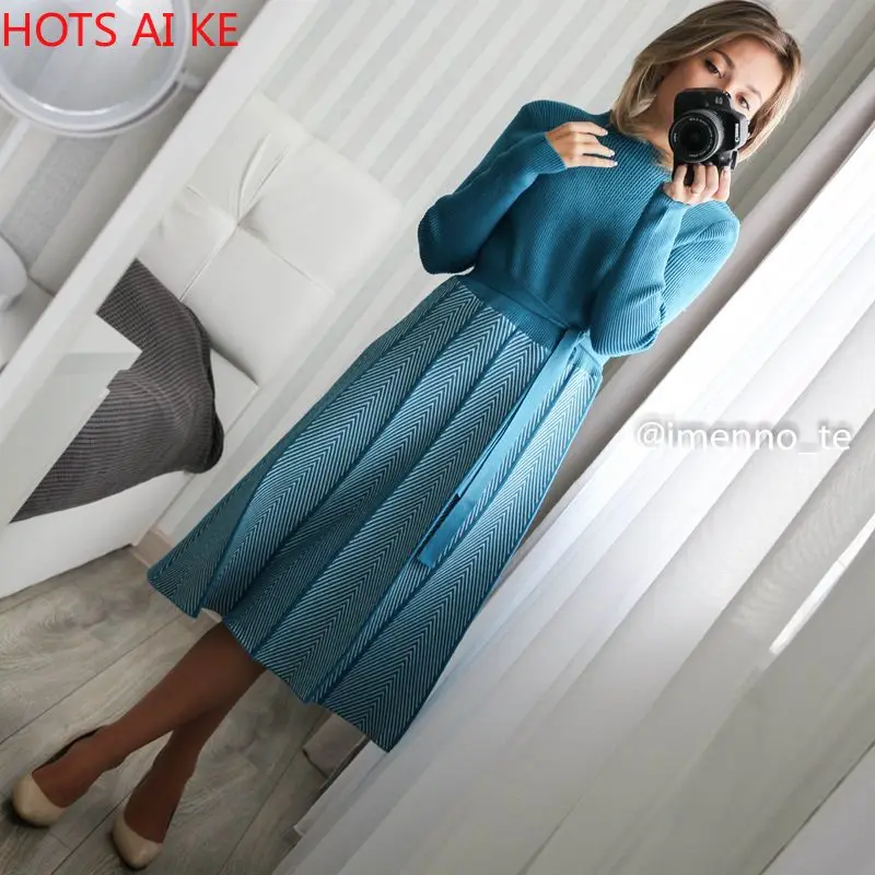 

Luxury Jacquard Long Knit Women Maxi Sweater Dress Sahes Turtleneck A Line Dresses Christmas Party Midi Dress Vestidos