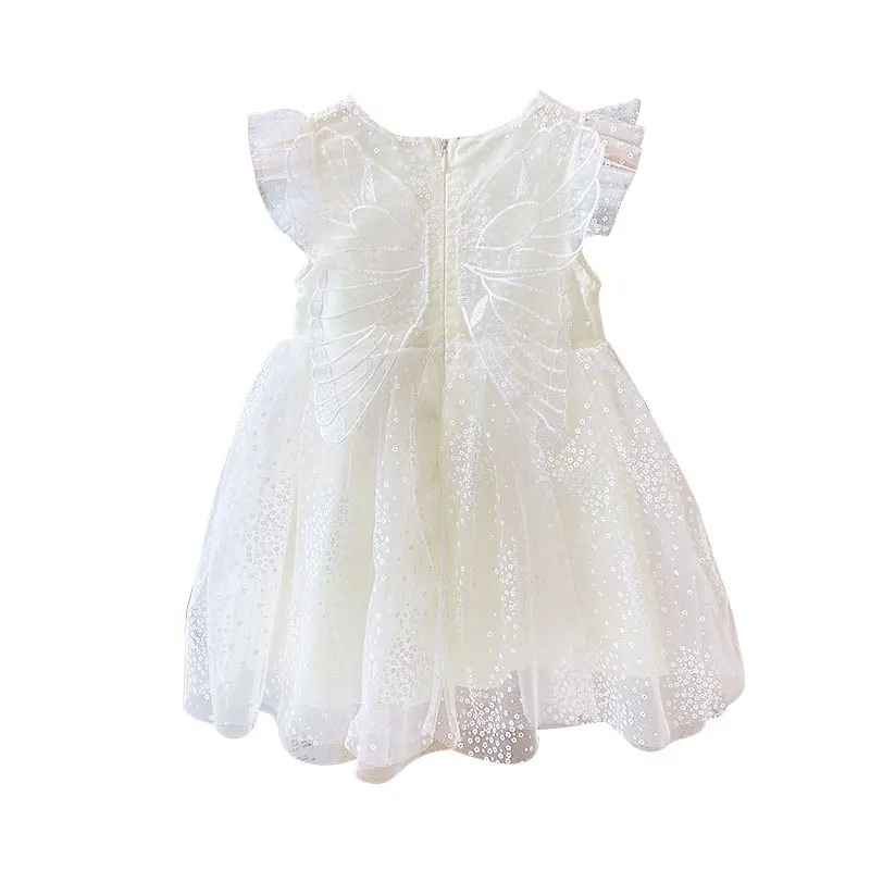 

Summer 2021 New Arrivals Girls Sleeveless Sequined Wings White Solid Cute Princess Ball Gown Dress 18M-6T