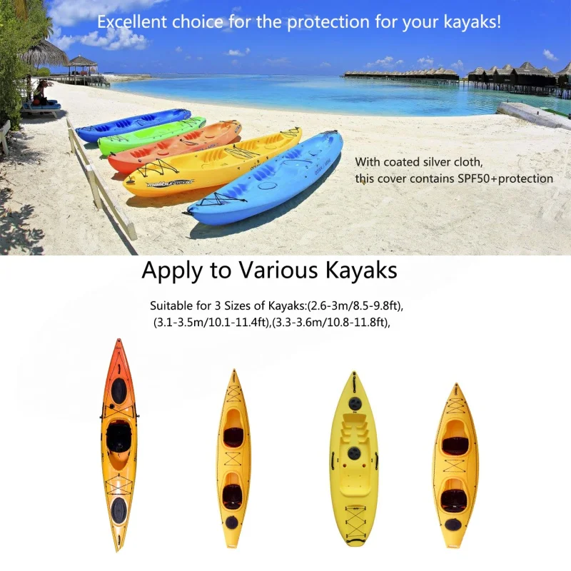

Kayak Storage Cover Universal Kayak Canoe Cover Waterproof Adjustable Boat Dust Protector UV Protection Shield