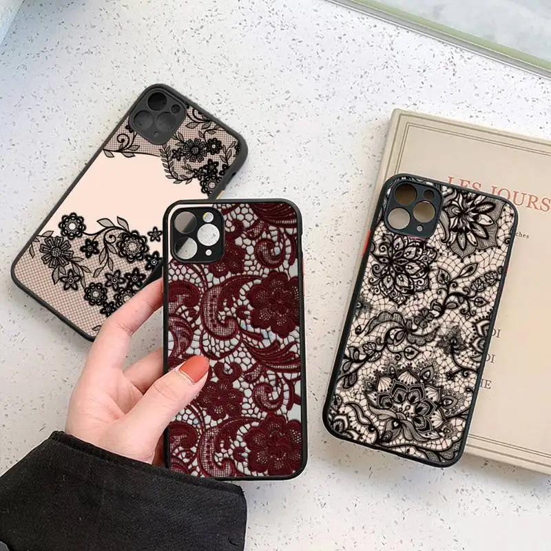

Lace Flower sexy pattern Phone Case Matte Transparent for iPhone 7 8 11 12 s mini pro X XS XR MAX Plus cover funda