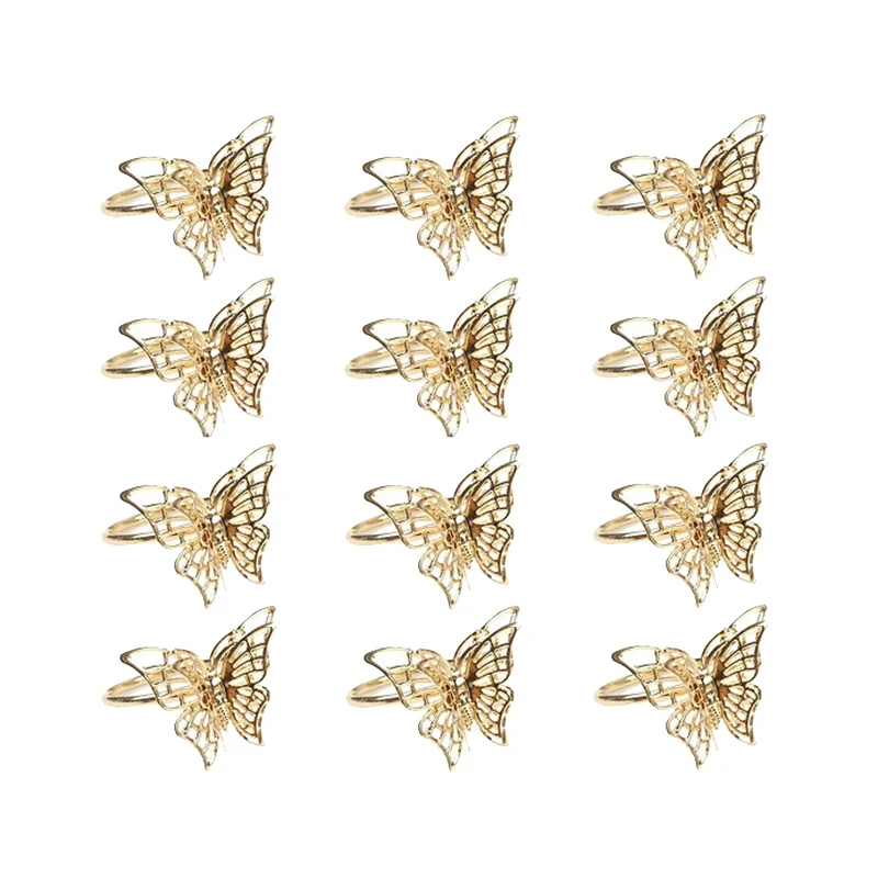 

12Pcs Napkin Ring Metal Gold Napkin Ring Double Butterfly Napkin Buckle Paper Towel Ring Wedding Decoration Supplies