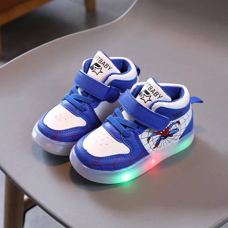 Disney Spiderman Kids Glowing Sneakers kids shoes boys girls Luminous Lighted Cartoon Boys LED Children Shoes | Детская одежда и