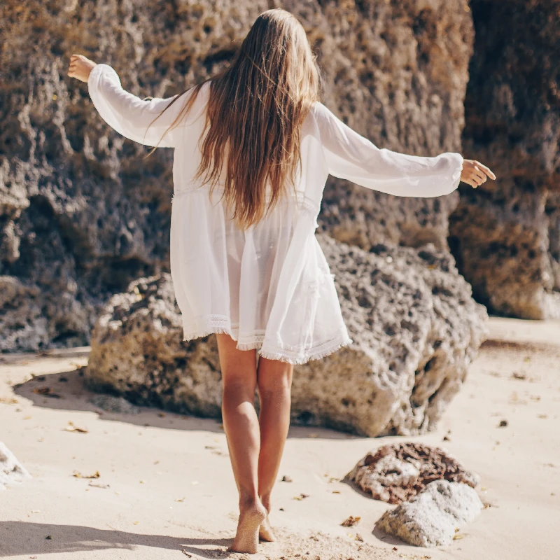 Туники для пляжа купальник накидка женский Белый кафтан Пляжная пляжная одежда