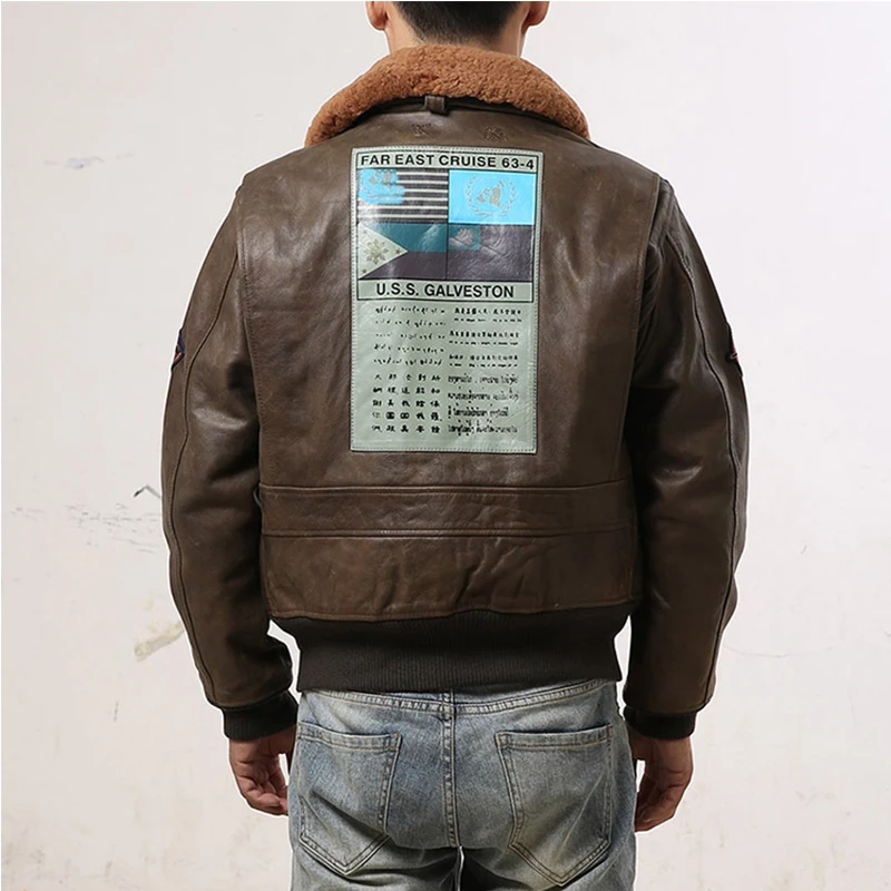 Мужская кожаная куртка с воротником из овечьей кожи|Мужские кожаные куртки| |