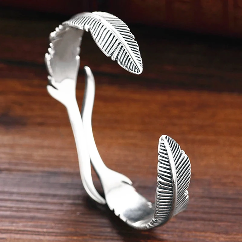 

Feather Cuff Bangle Bracelet Retro Men's Copper Adjustable Jewelry Vintage Gift MAEA99