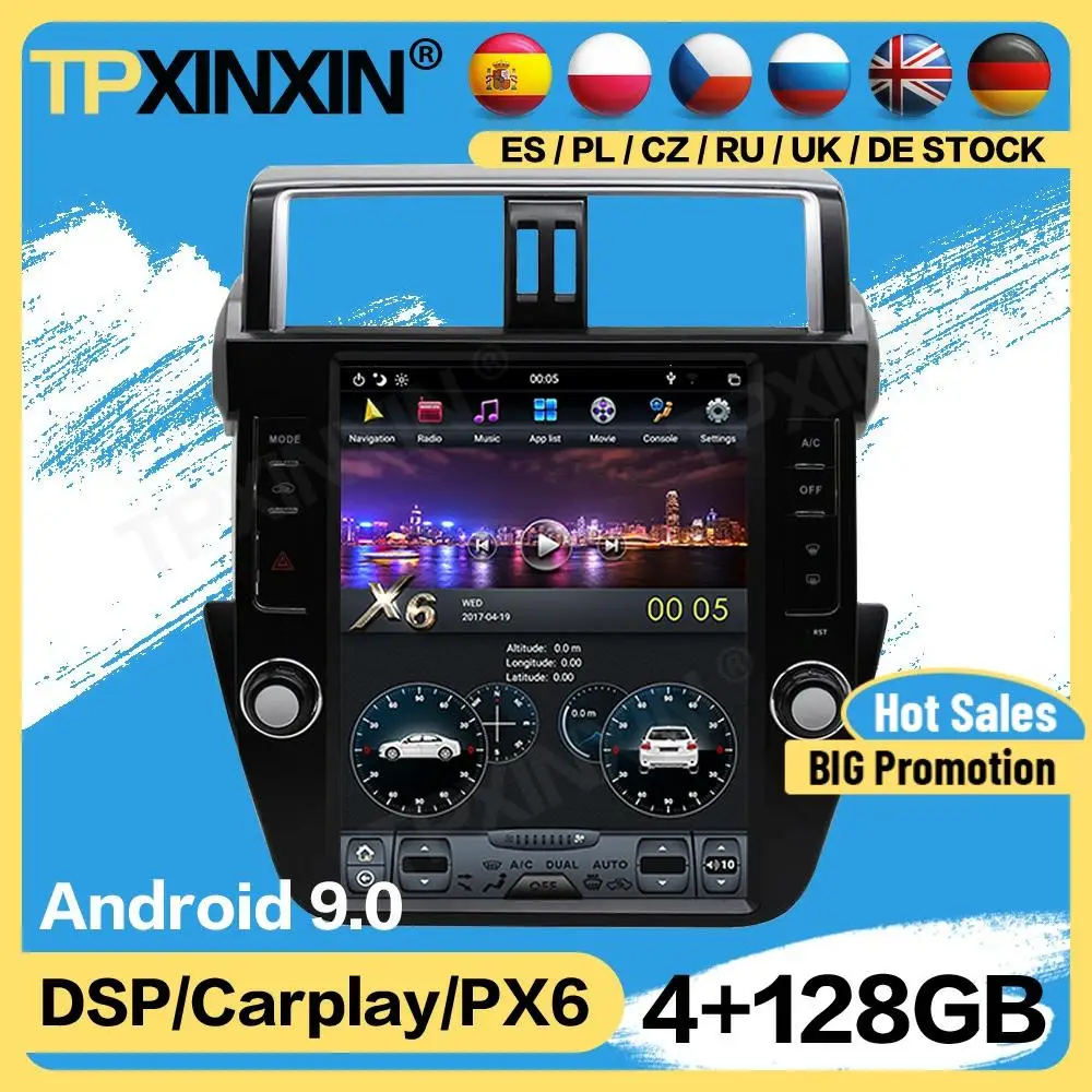 

Carplay Tesla 128G Radio 2 Din Control Android For Toyota Land Cruiser Prado 2014 2015 2016 2017 GPS Player Auto Audio Head Unit
