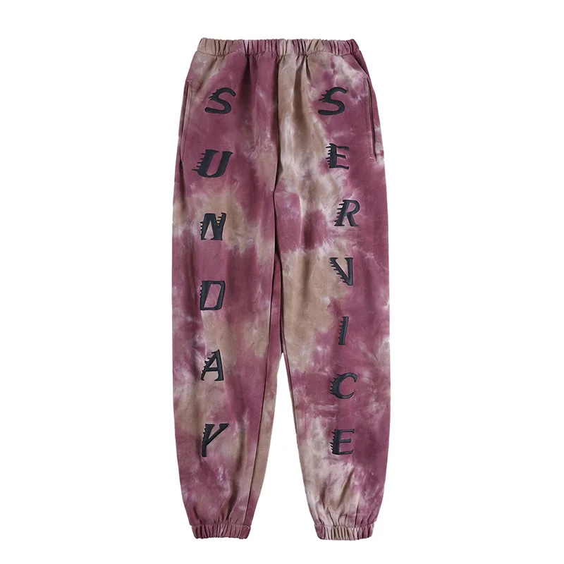 

20SS Kanye West Tie Dye 3D Foam Letter Print Sweatpants Men Joggers Elastic Waist Lose Casual Trousers Hip Hop Mens Sweat Pants